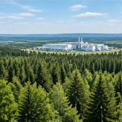 Emisyon yönetimini temsil eden orman yanında sanayi tesisi